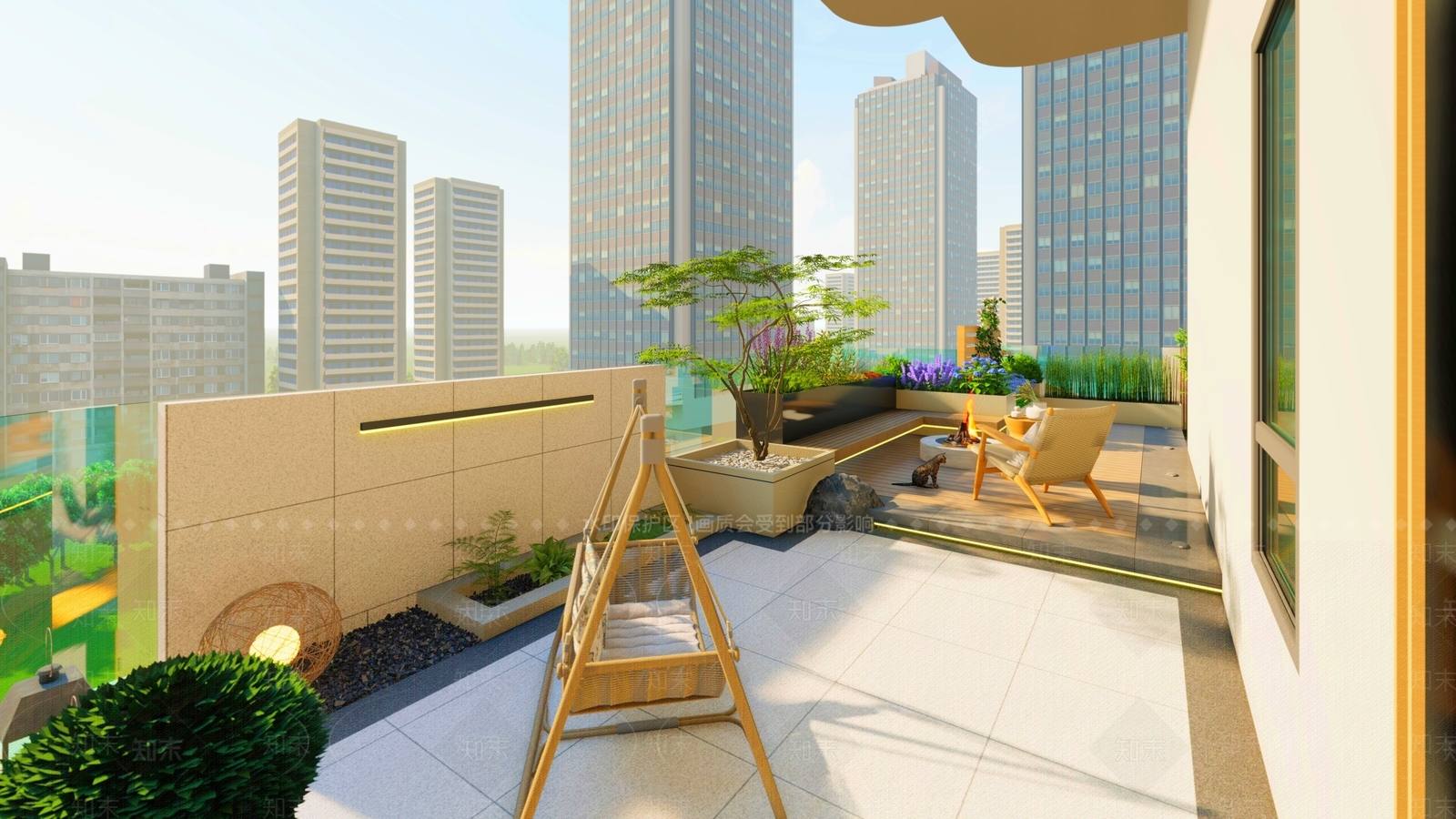 现代简约屋顶花园SU模型下载【ID:1190442486】