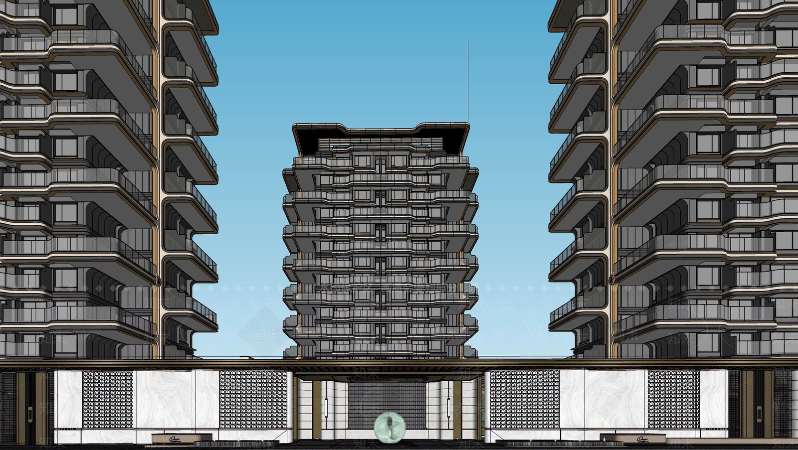 现代小区建筑SU模型下载【ID:1190443850】