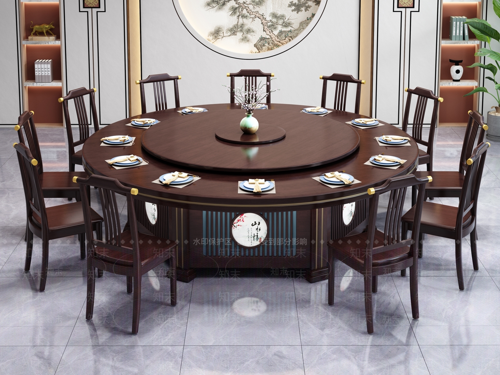 新中式中式餐桌椅3D模型下载【ID:1190442089】