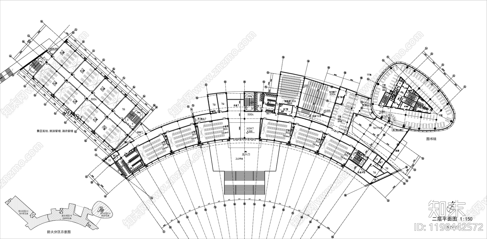 现代图书馆建筑cad施工图下载【ID:1190442572】