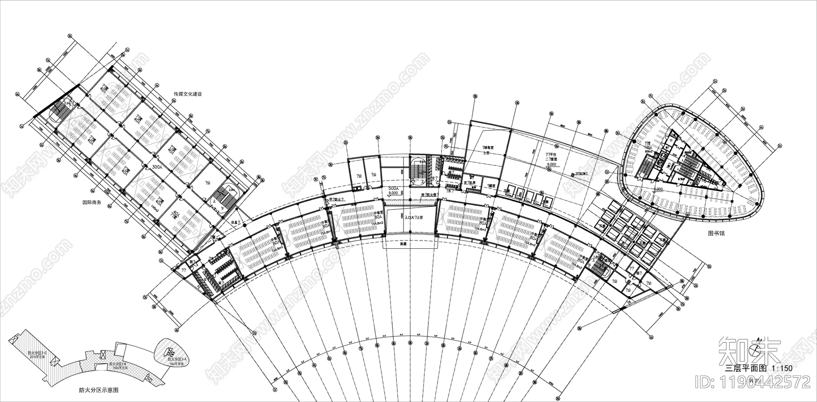 现代图书馆建筑cad施工图下载【ID:1190442572】