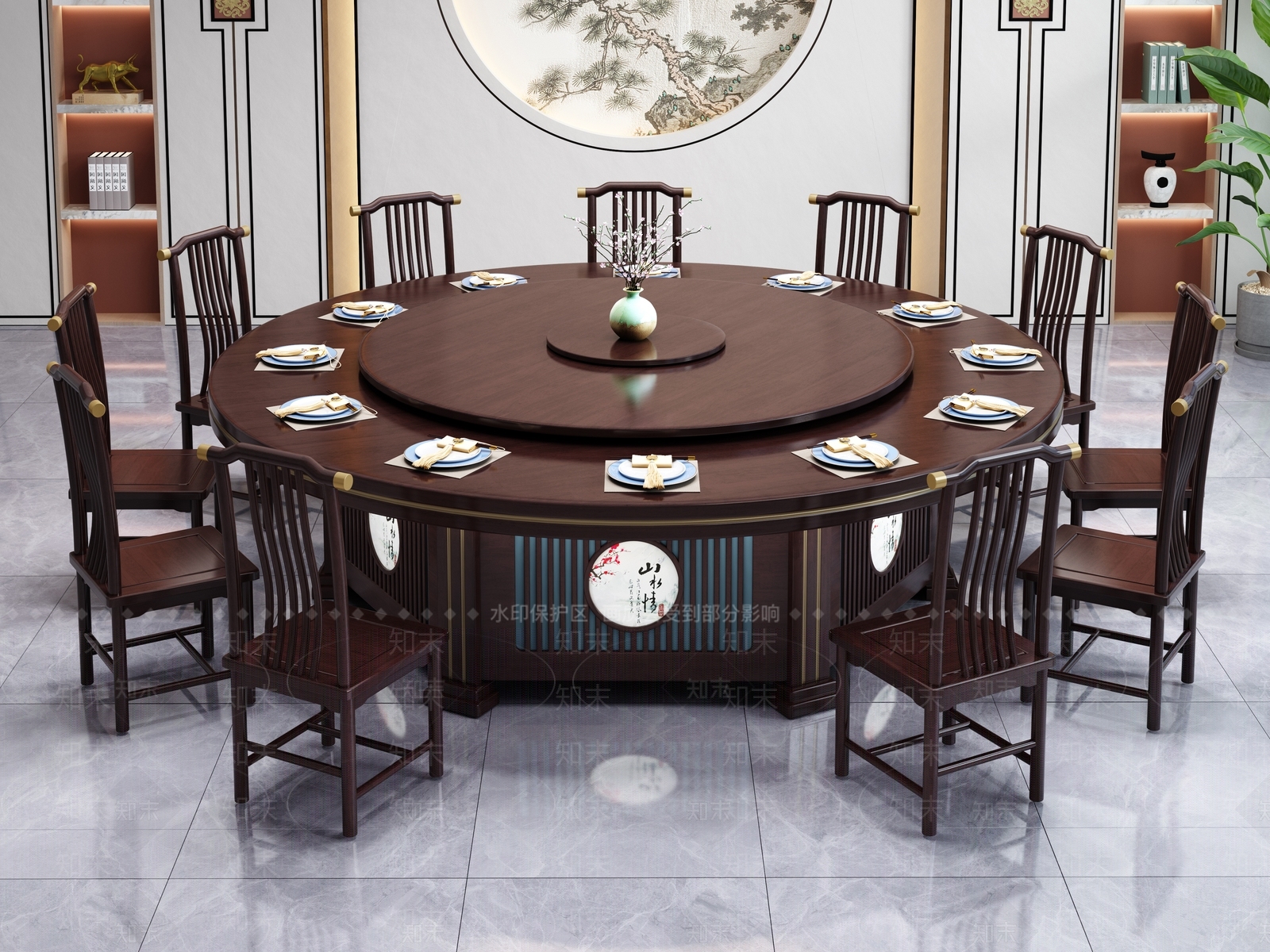 新中式中式餐桌椅3D模型下载【ID:1190443115】