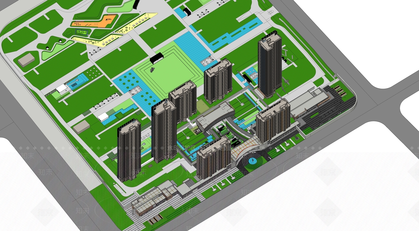 现代小区建筑SU模型下载【ID:1190450067】