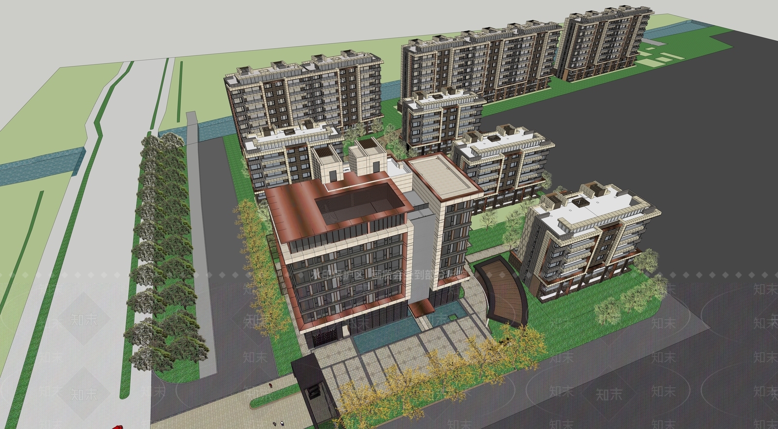 现代小区建筑SU模型下载【ID:1190450715】