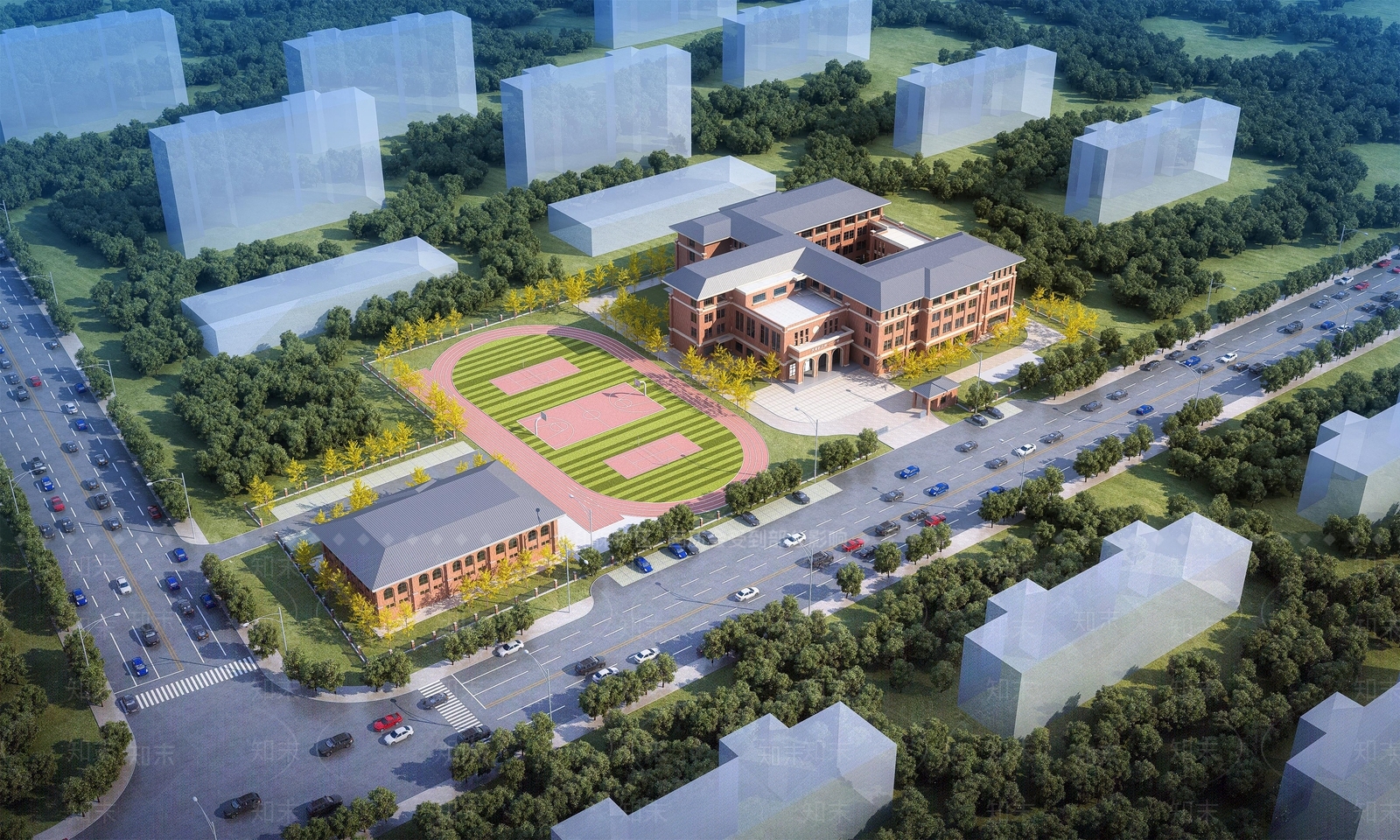 现代学校外观3D模型下载【ID:1190458626】