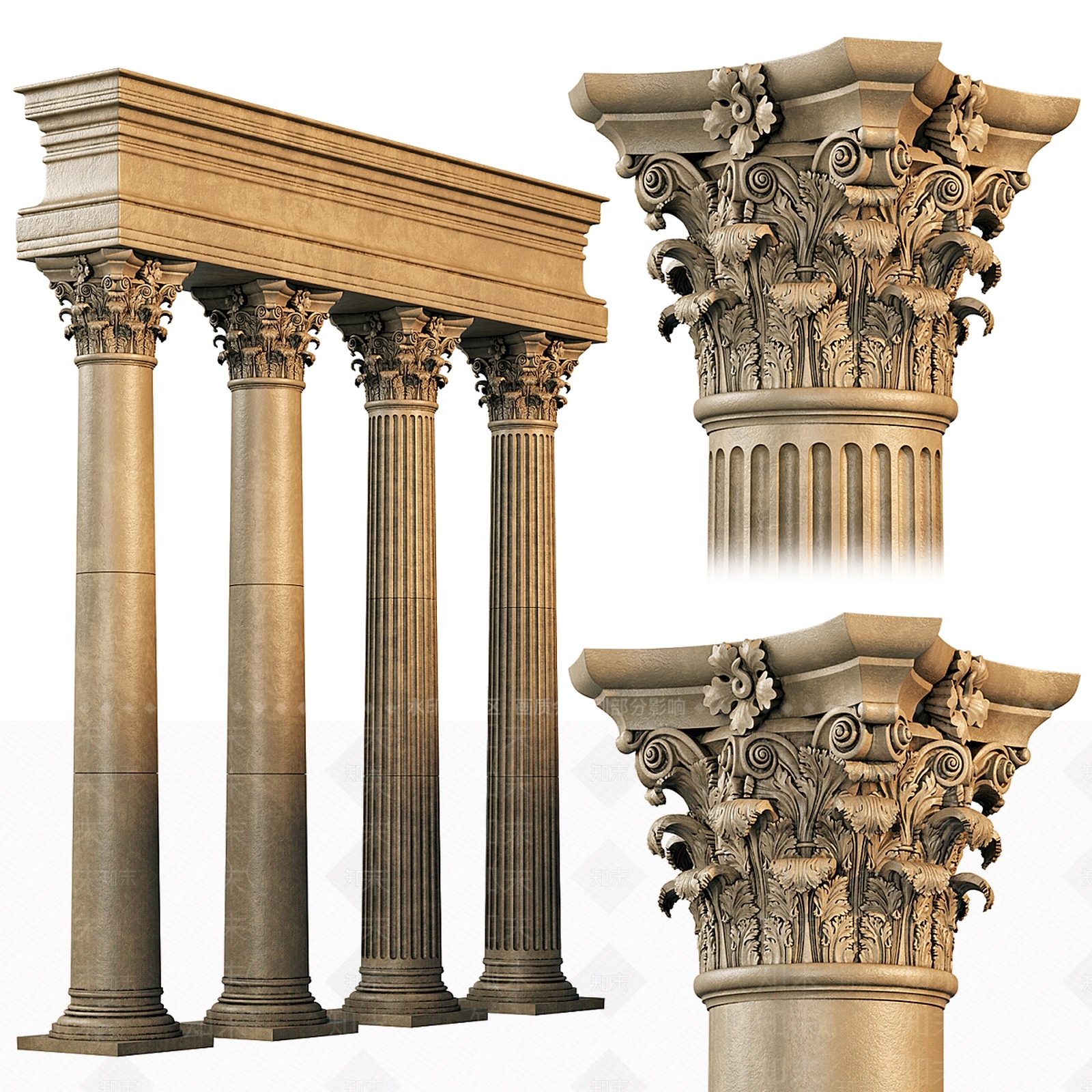 欧式法式柱子3D模型下载【ID:1190459715】