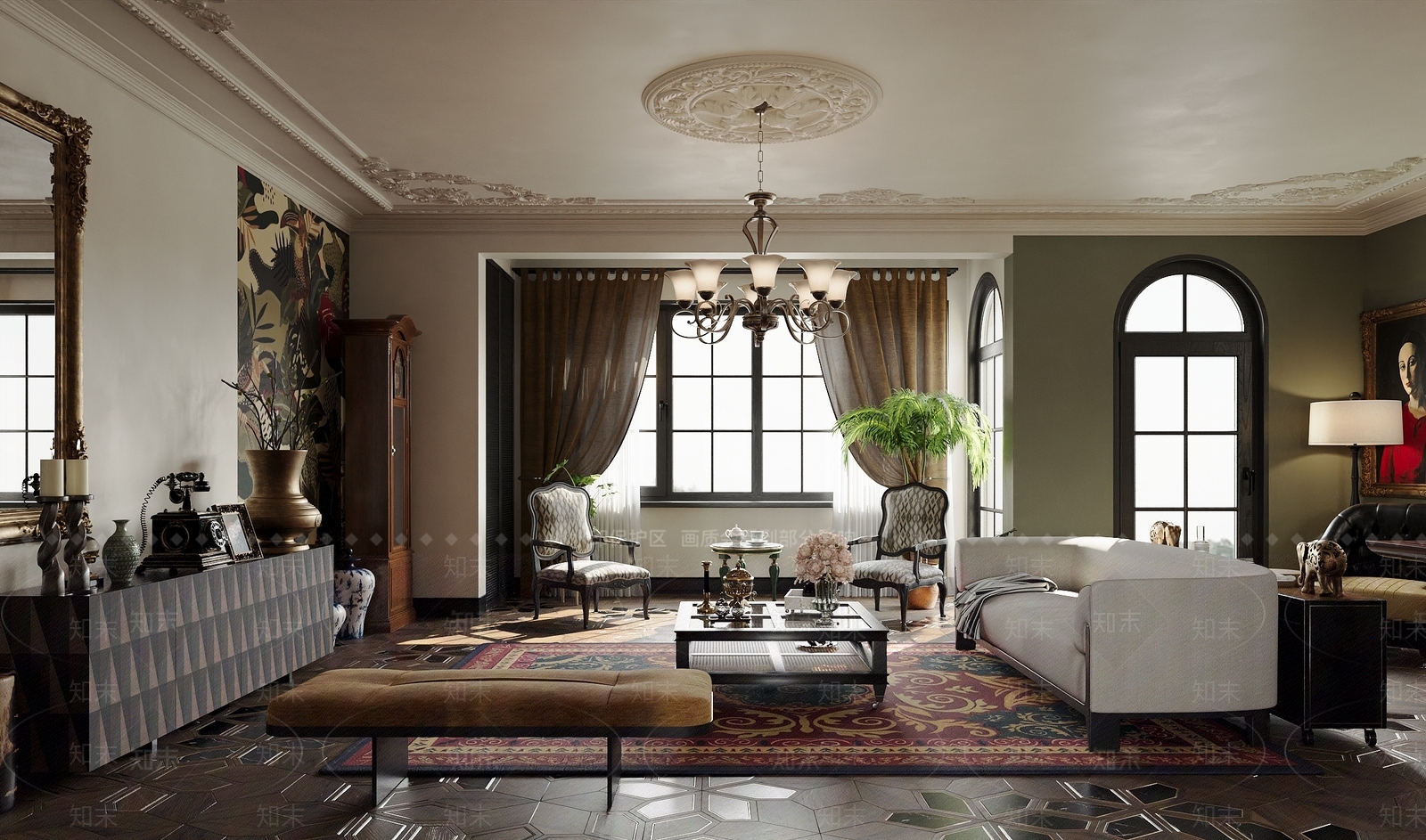 美式家居客厅3D模型下载【ID:1190465230】