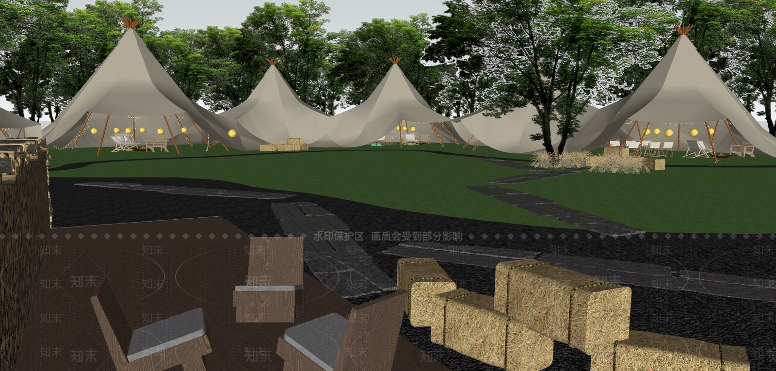 现代景观公园SU模型下载【ID:1190466473】
