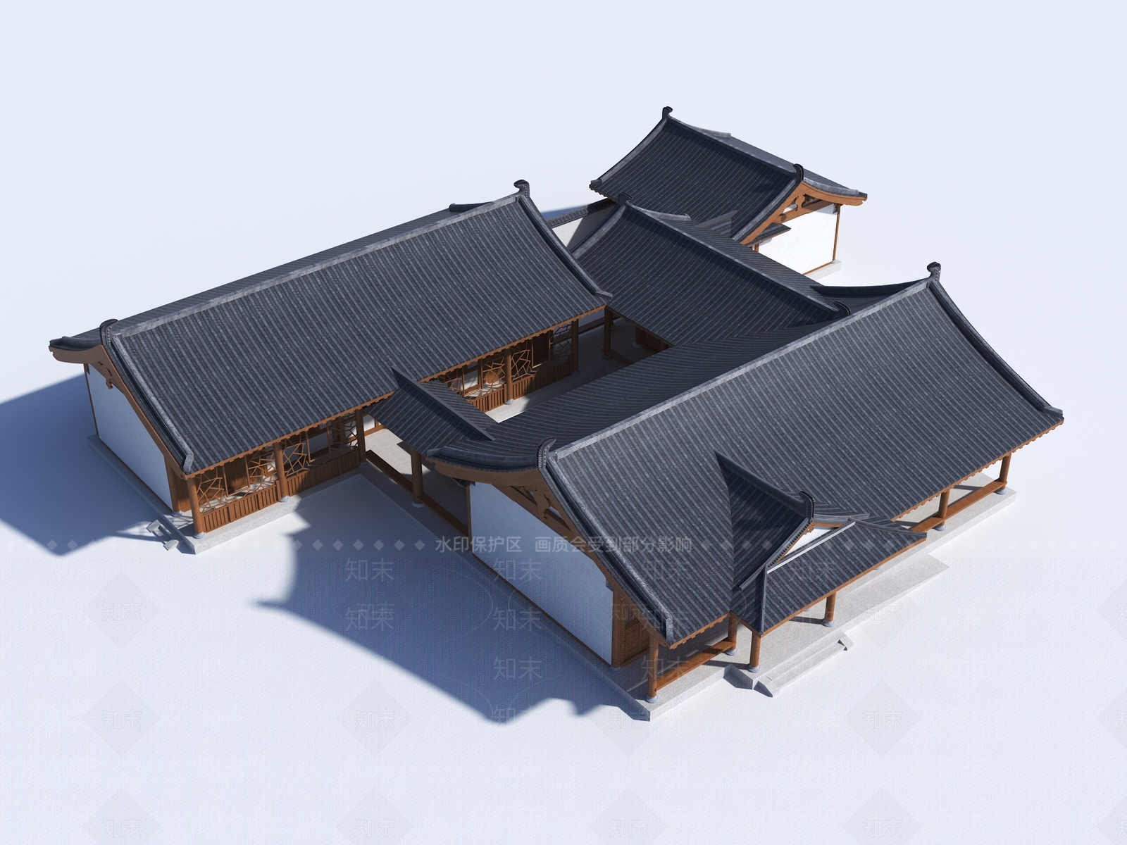 新中式中式古建筑SU模型下载【ID:1190475517】
