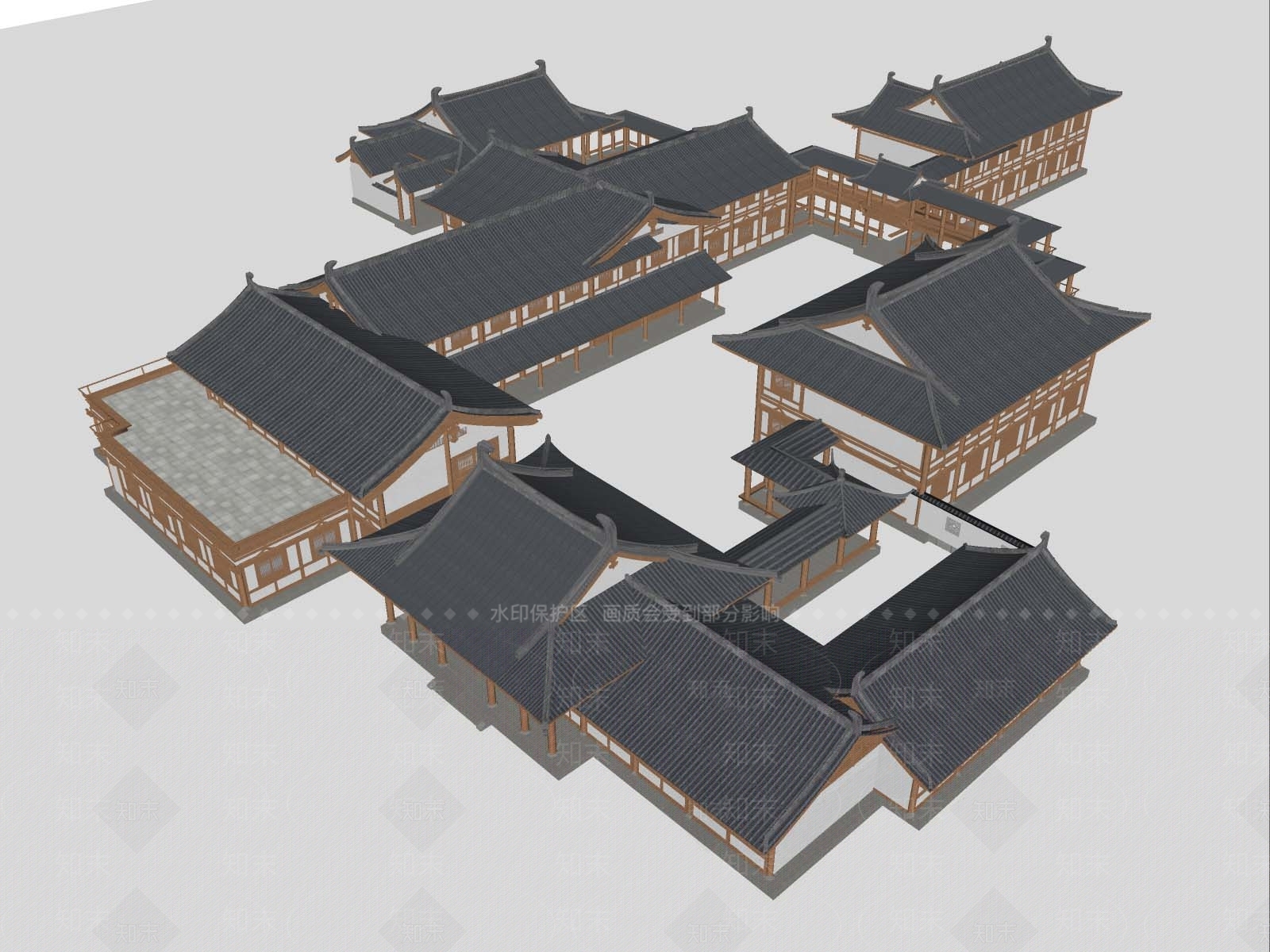 新中式中式古建筑SU模型下载【ID:1190475689】
