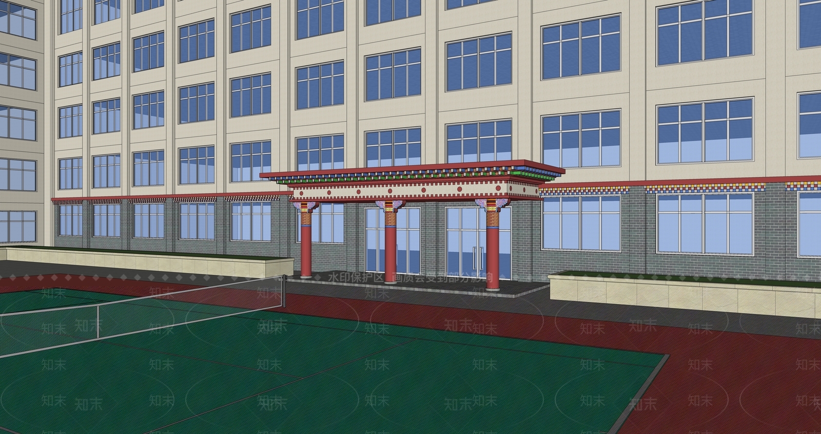 中式学校建筑SU模型下载【ID:1190489098】