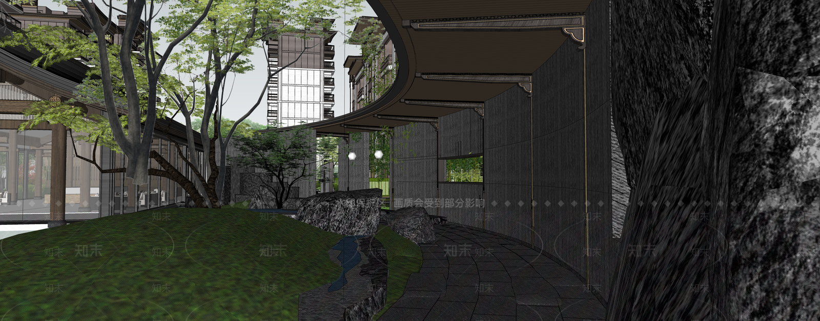 新中式中式办公景观SU模型下载【ID:1190558583】