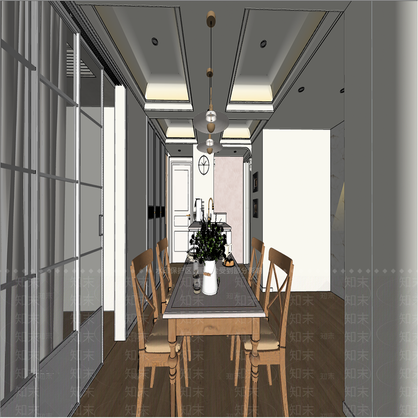奶油欧式家居客厅SU模型下载【ID:1190498932】