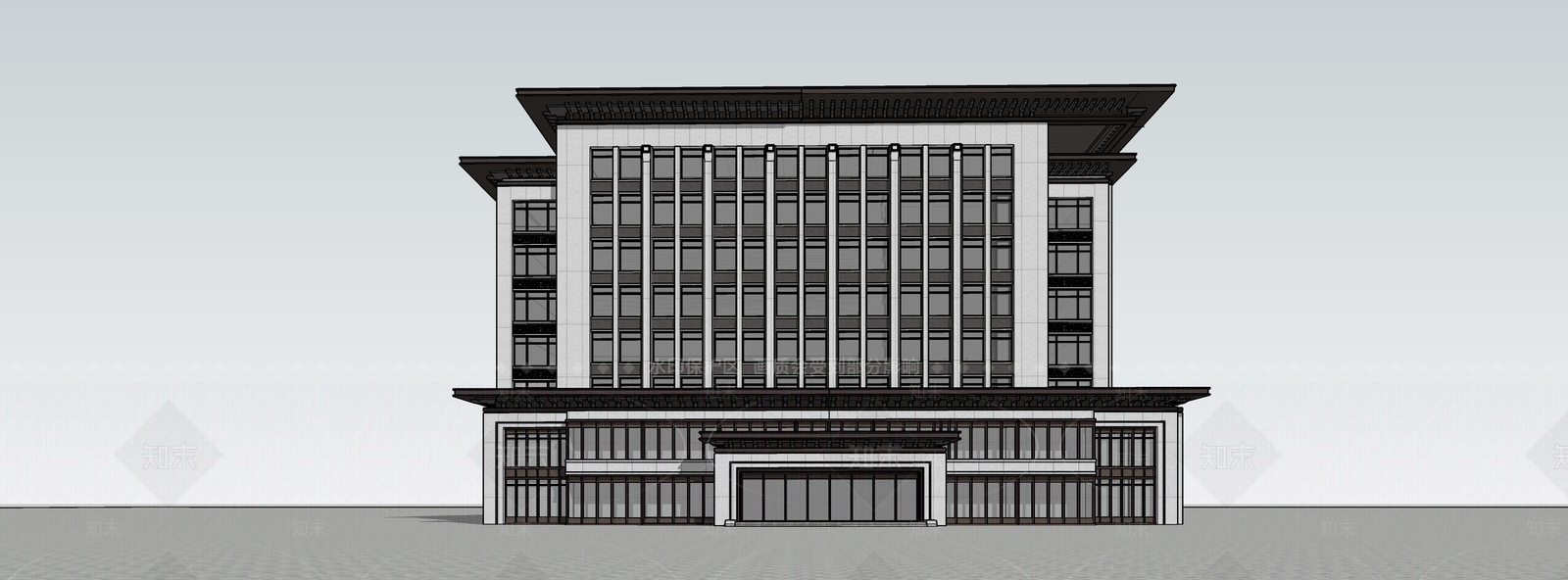 新中式中式办公楼SU模型下载【ID:1190502480】