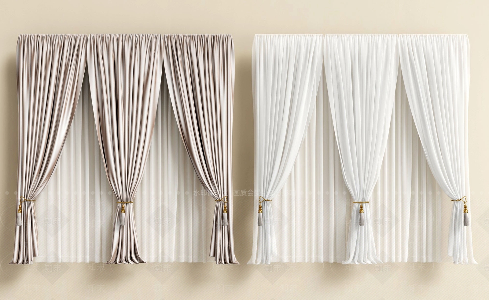 法式美式通用窗帘3D模型下载【ID:1190509450】