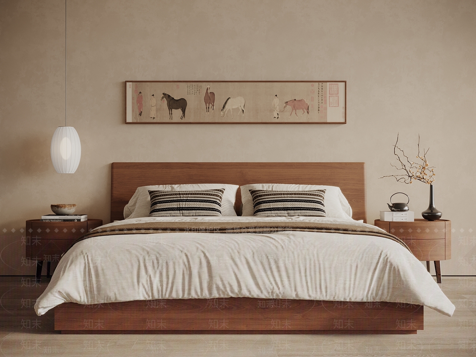 中古新中式双人床SU模型下载【ID:1190514119】