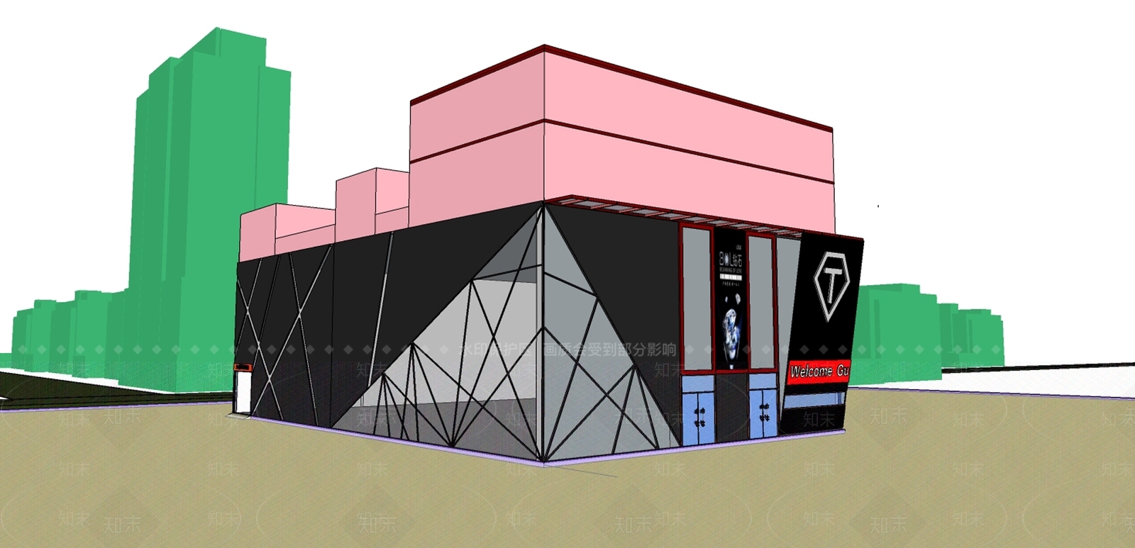 现代酒店建筑SU模型下载【ID:1190527660】