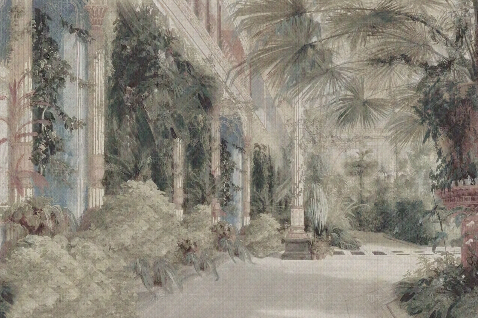 欧式复古植物壁纸贴图下载【ID:1190535777】