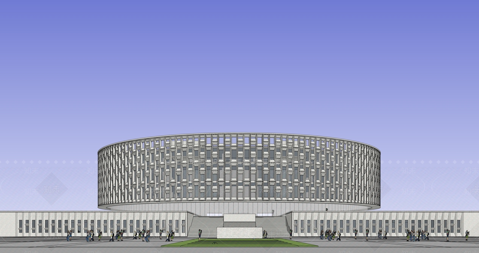 现代简约图书馆建筑SU模型下载【ID:1190542730】