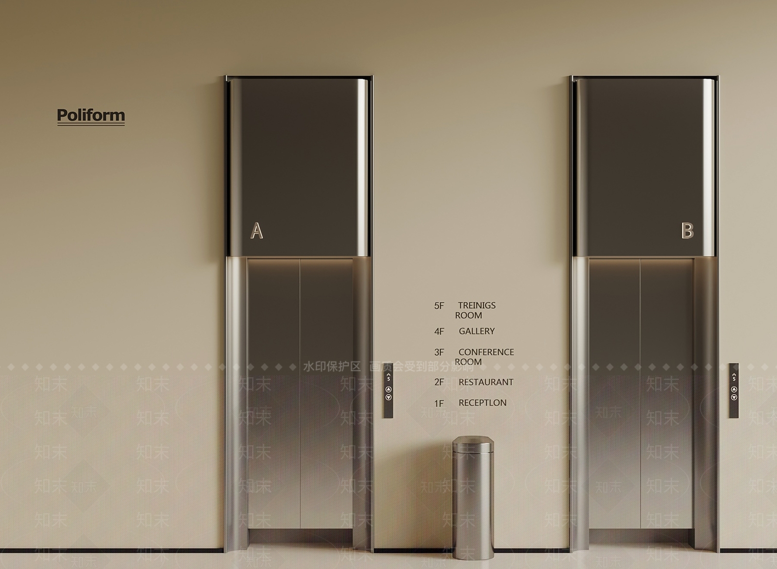 现代电梯间3D模型下载【ID:1190551268】