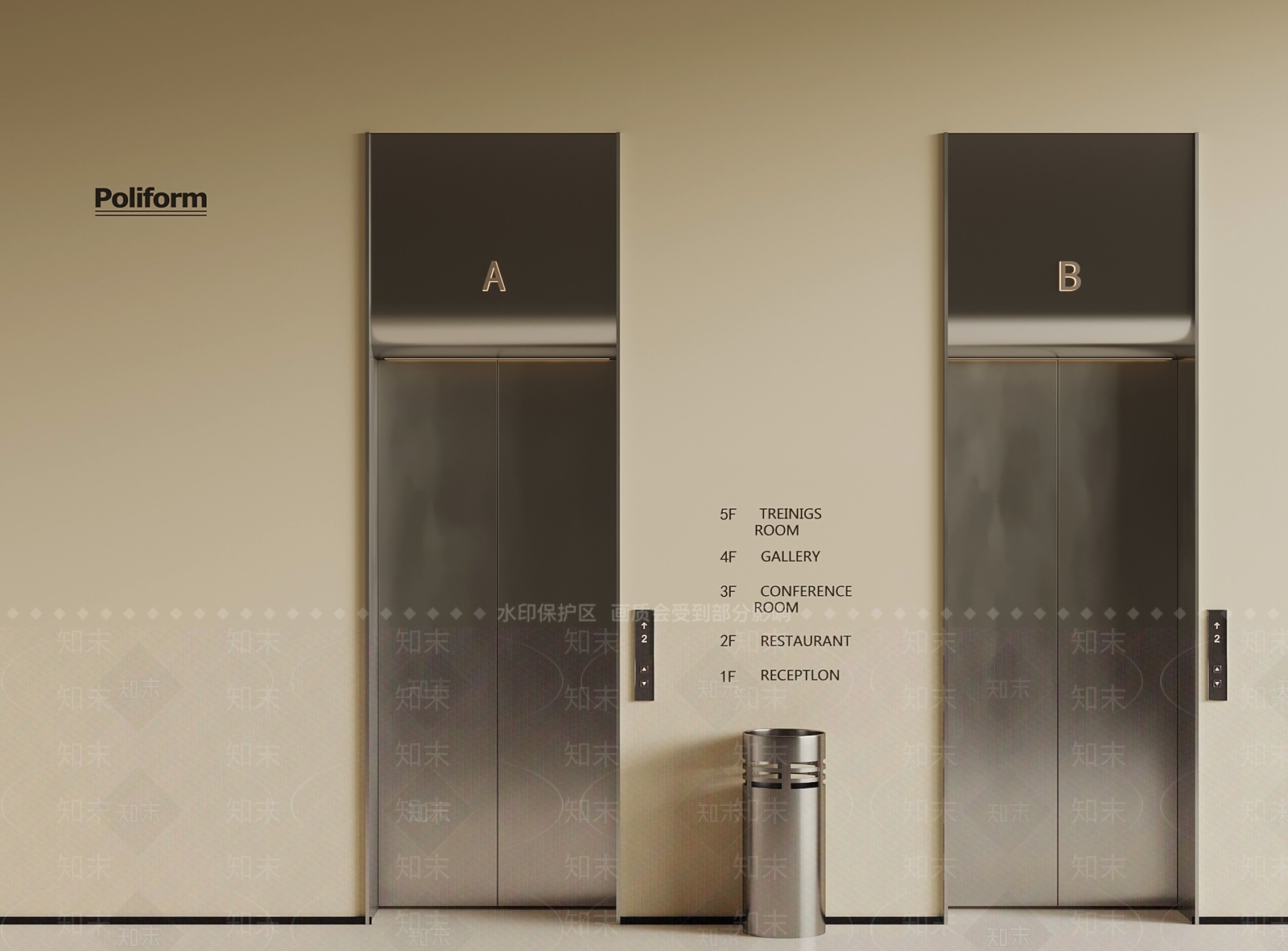 现代电梯间3D模型下载【ID:1190551433】