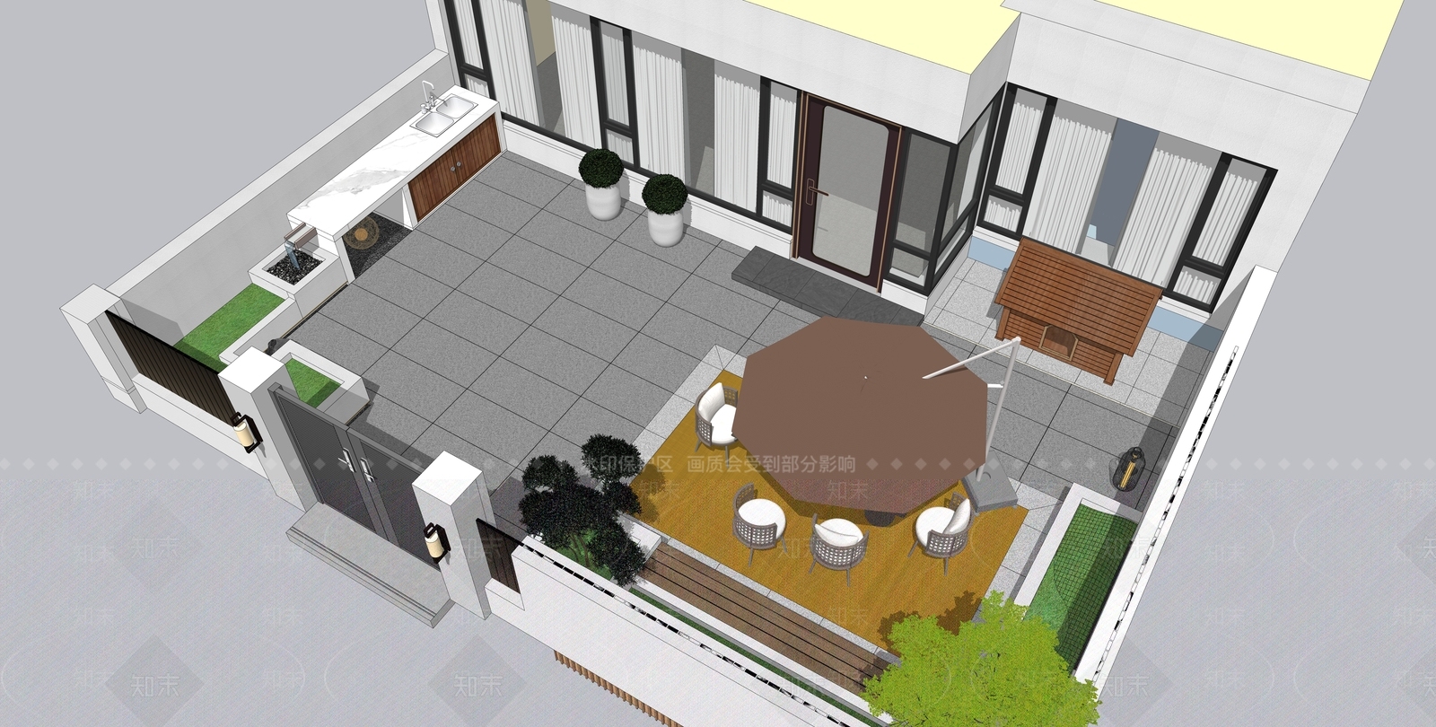 现代新中式别墅庭院SU模型下载【ID:1190552563】