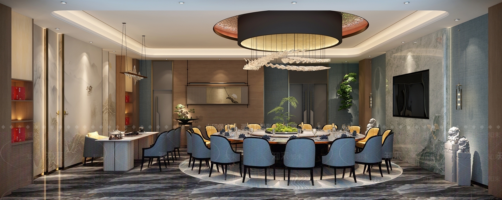 新中式中餐厅3D模型下载【ID:1190555334】