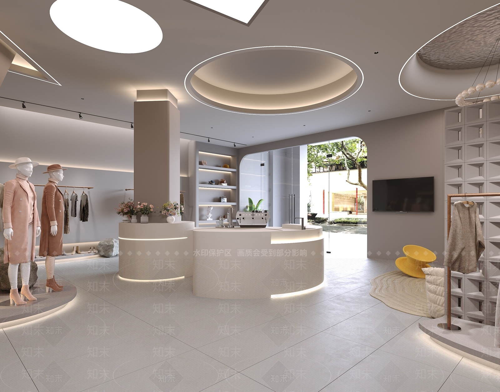 奶油侘寂服装店3D模型下载【ID:1190560406】