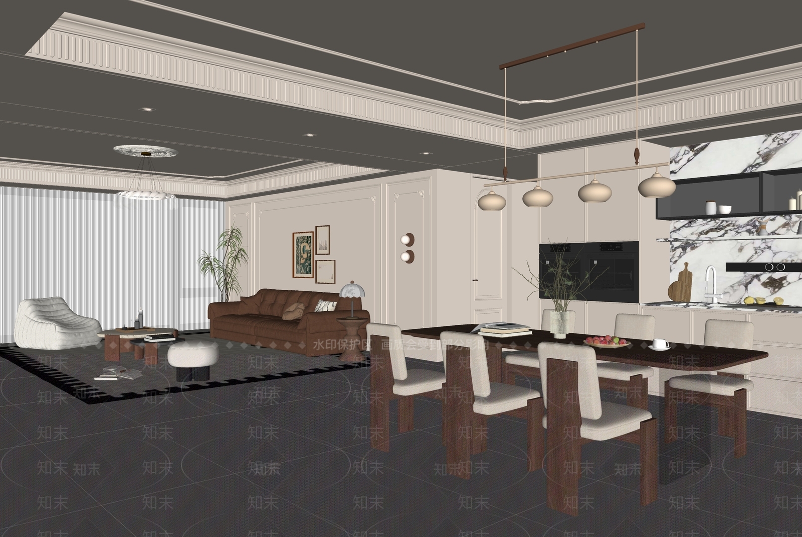 法式中古客餐厅SU模型下载【ID:1190564094】