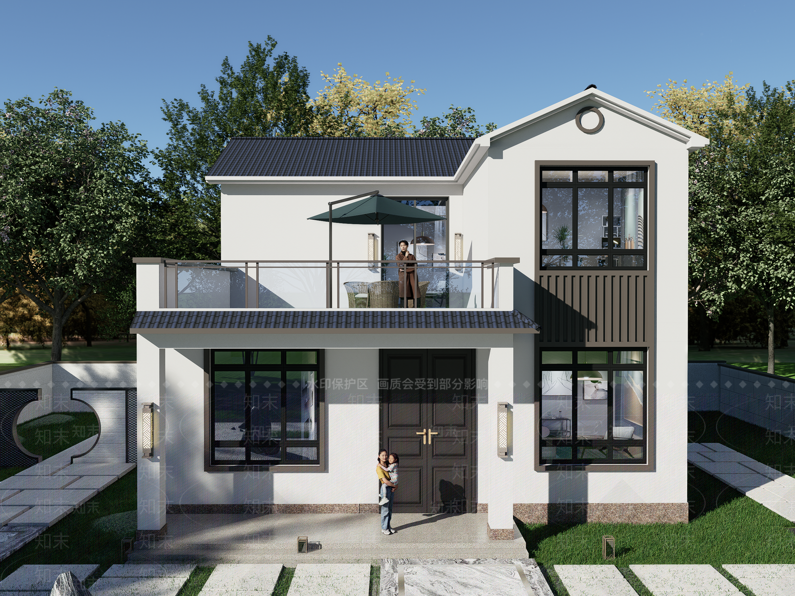 现代新中式乡村民房SU模型下载【ID:1190566353】