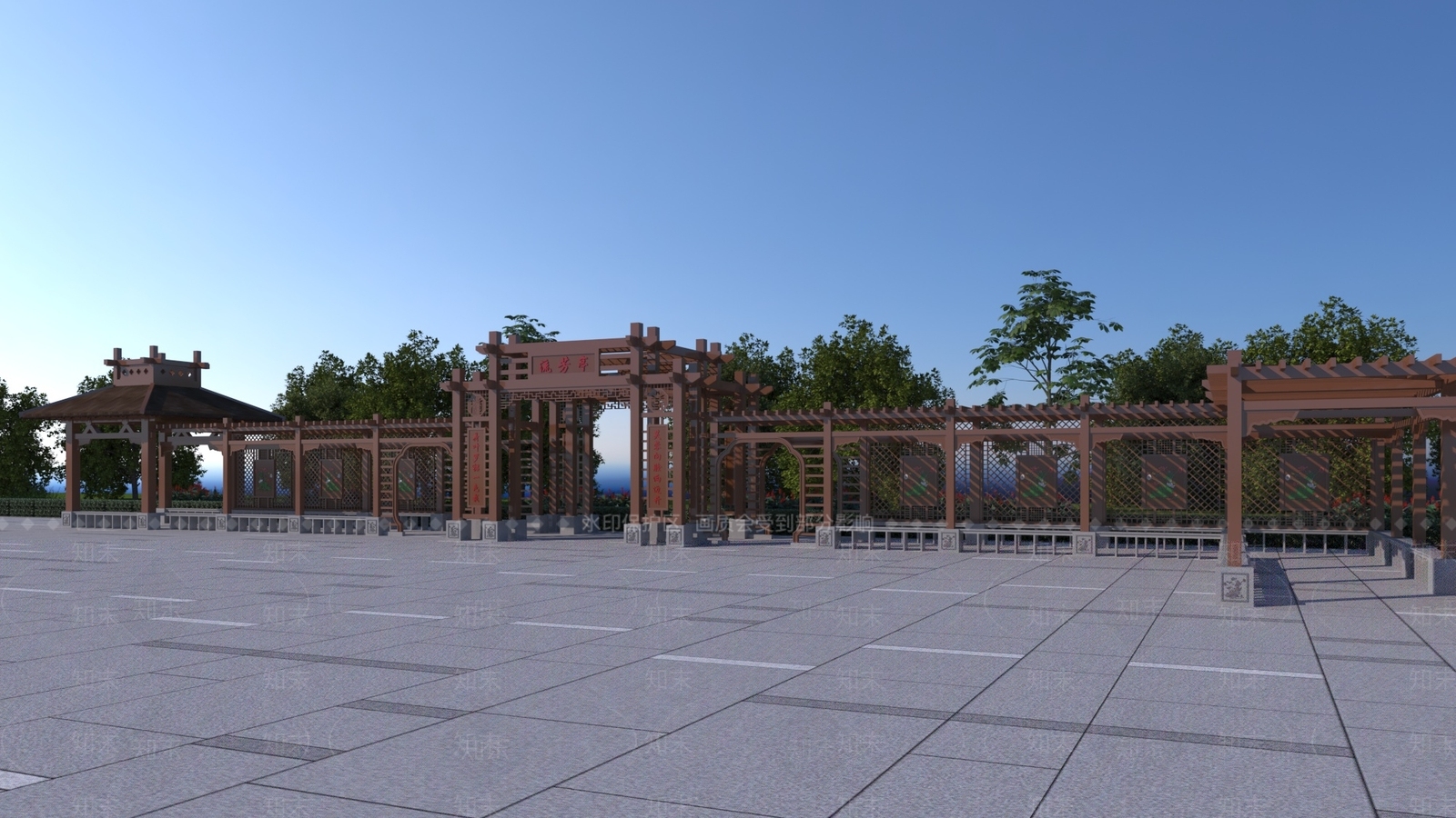 中式廊架3D模型下载【ID:1190579808】