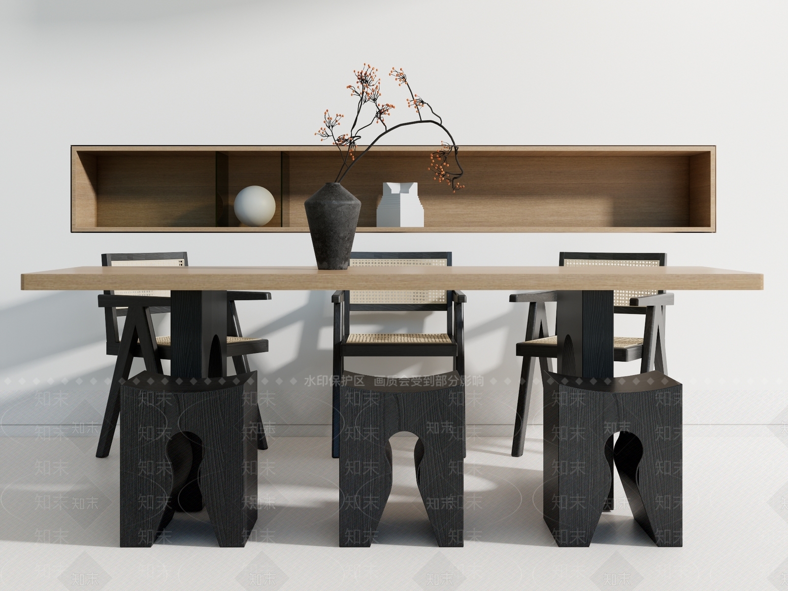 侘寂餐桌椅3D模型下载【ID:1190582772】