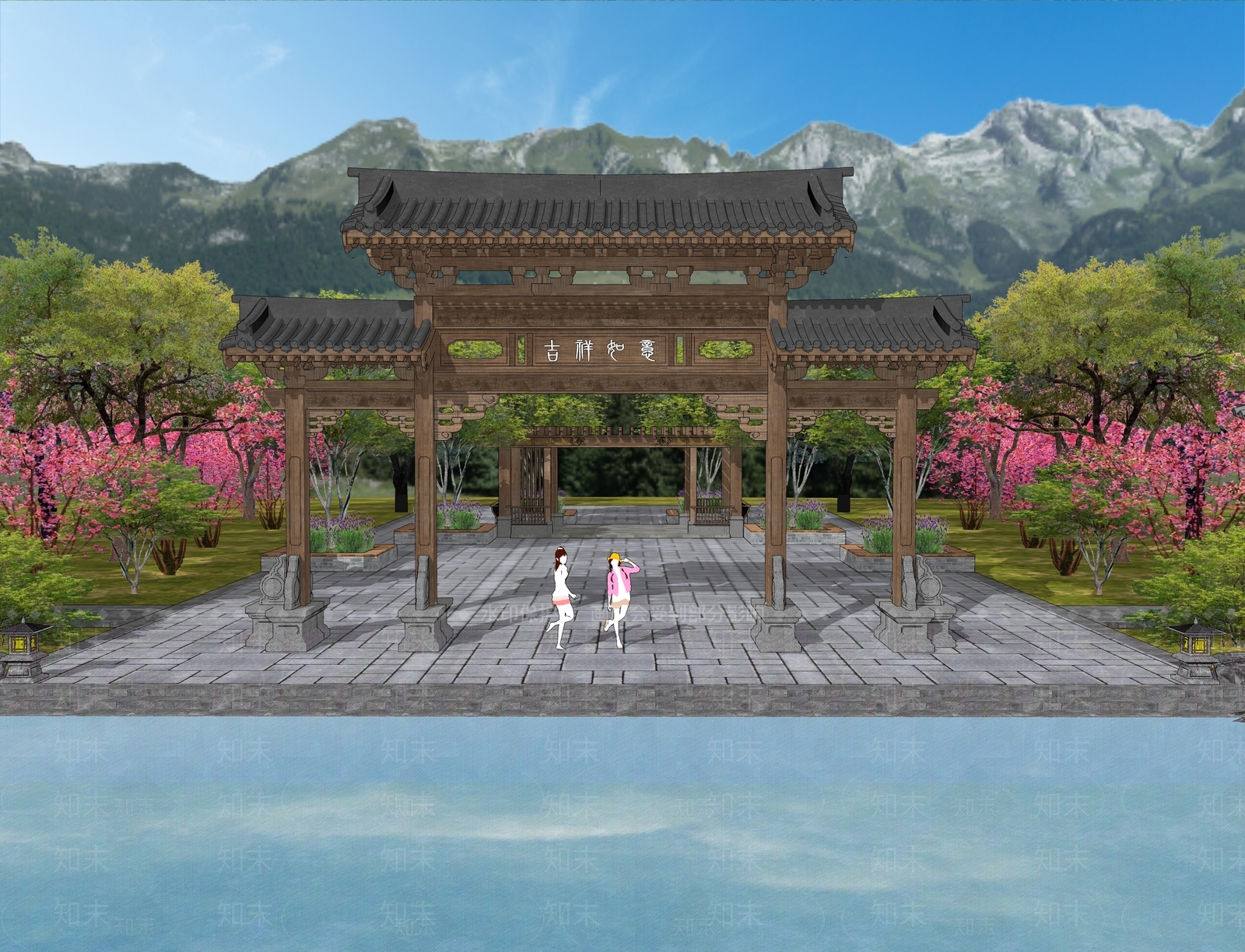 现代新中式牌坊牌楼SU模型下载【ID:1190582970】