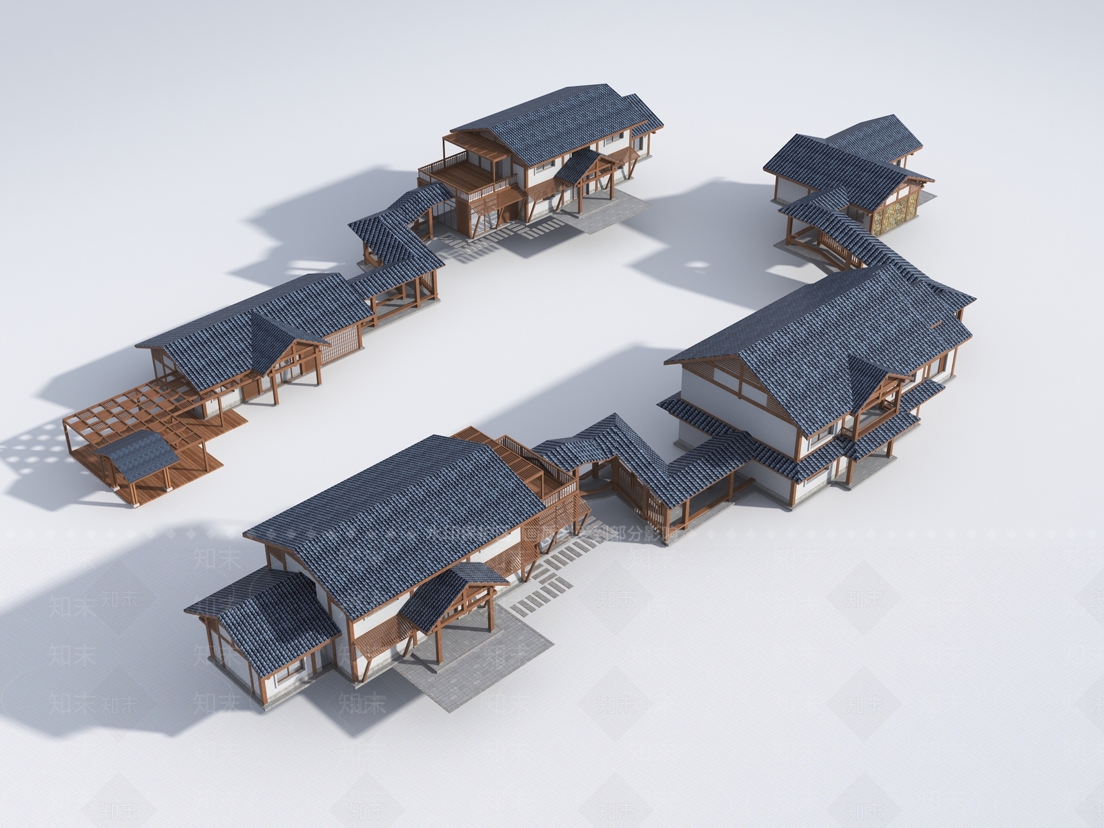 新中式中式古建筑SU模型下载【ID:1190596049】