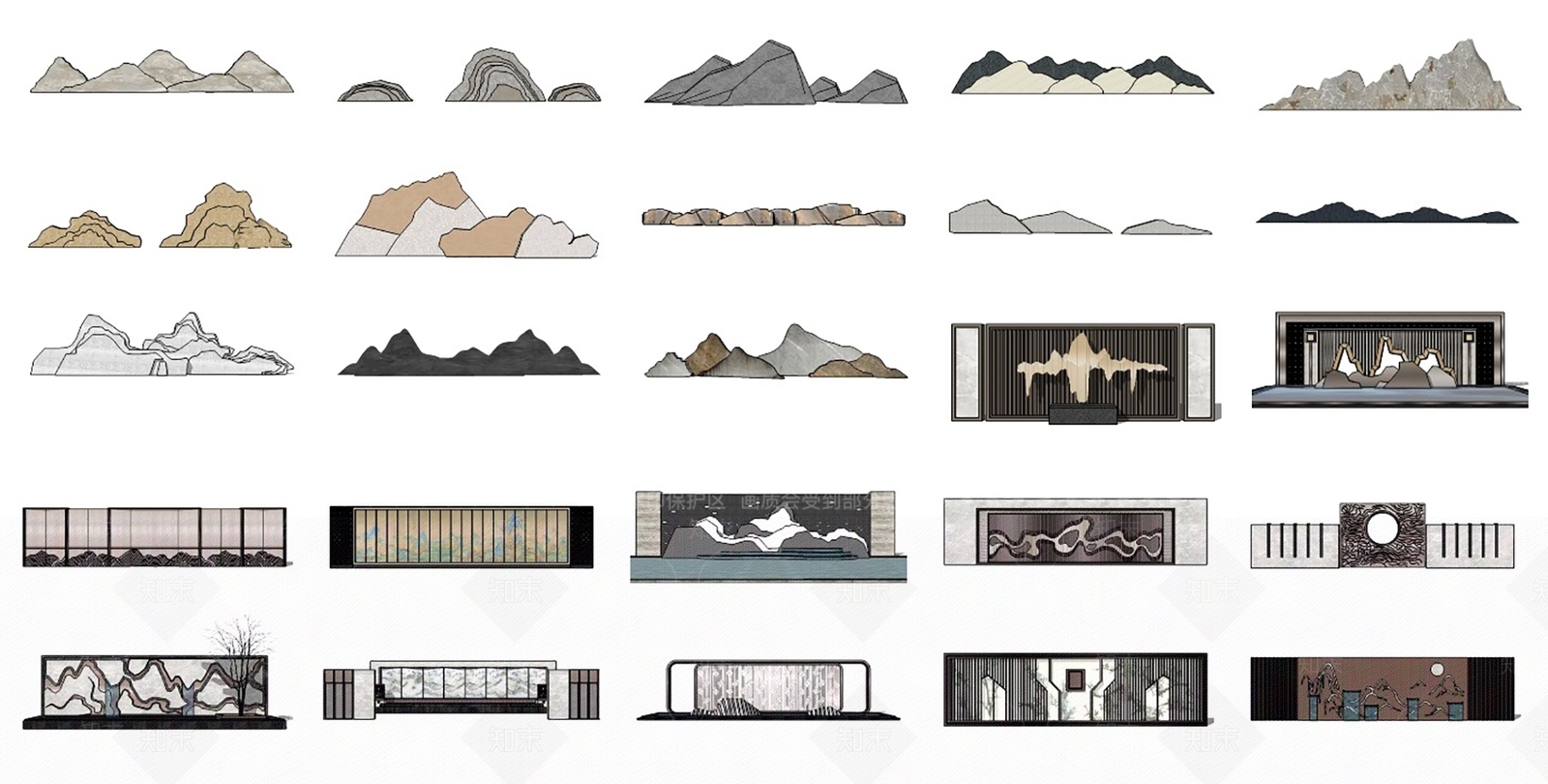 新中式禅意石头SU模型下载【ID:1190597708】