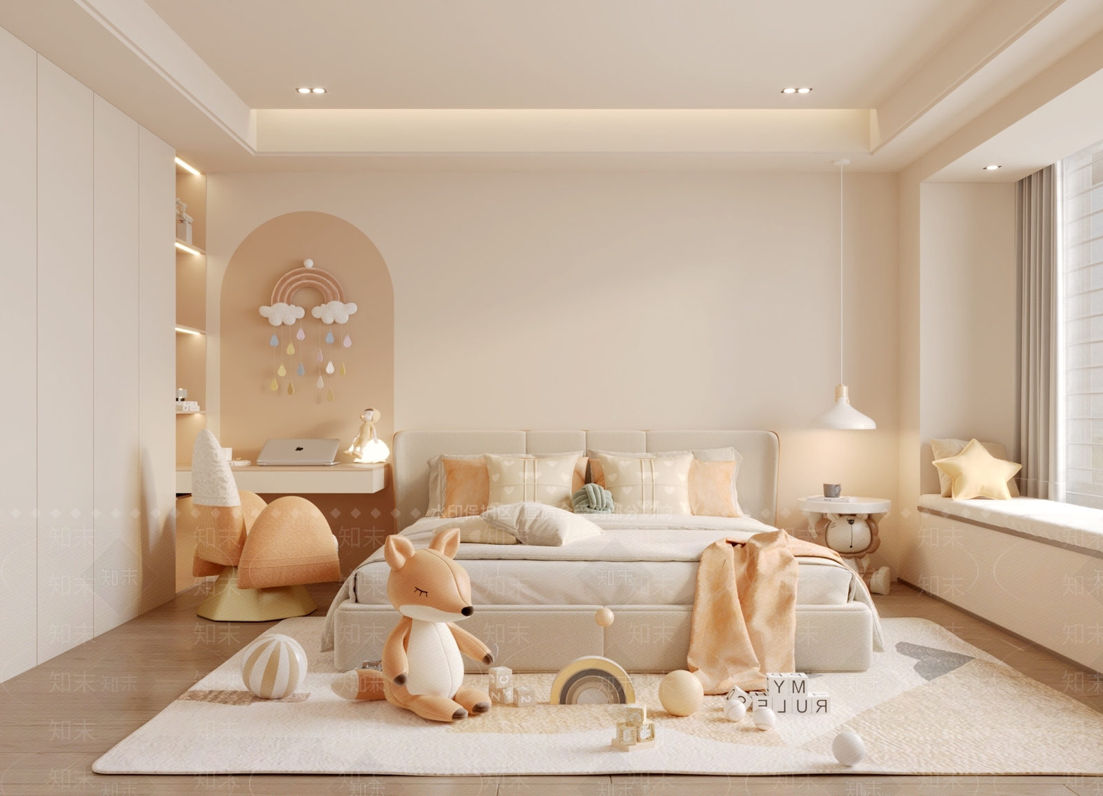 现代奶油女孩房3D模型下载【ID:1190607392】