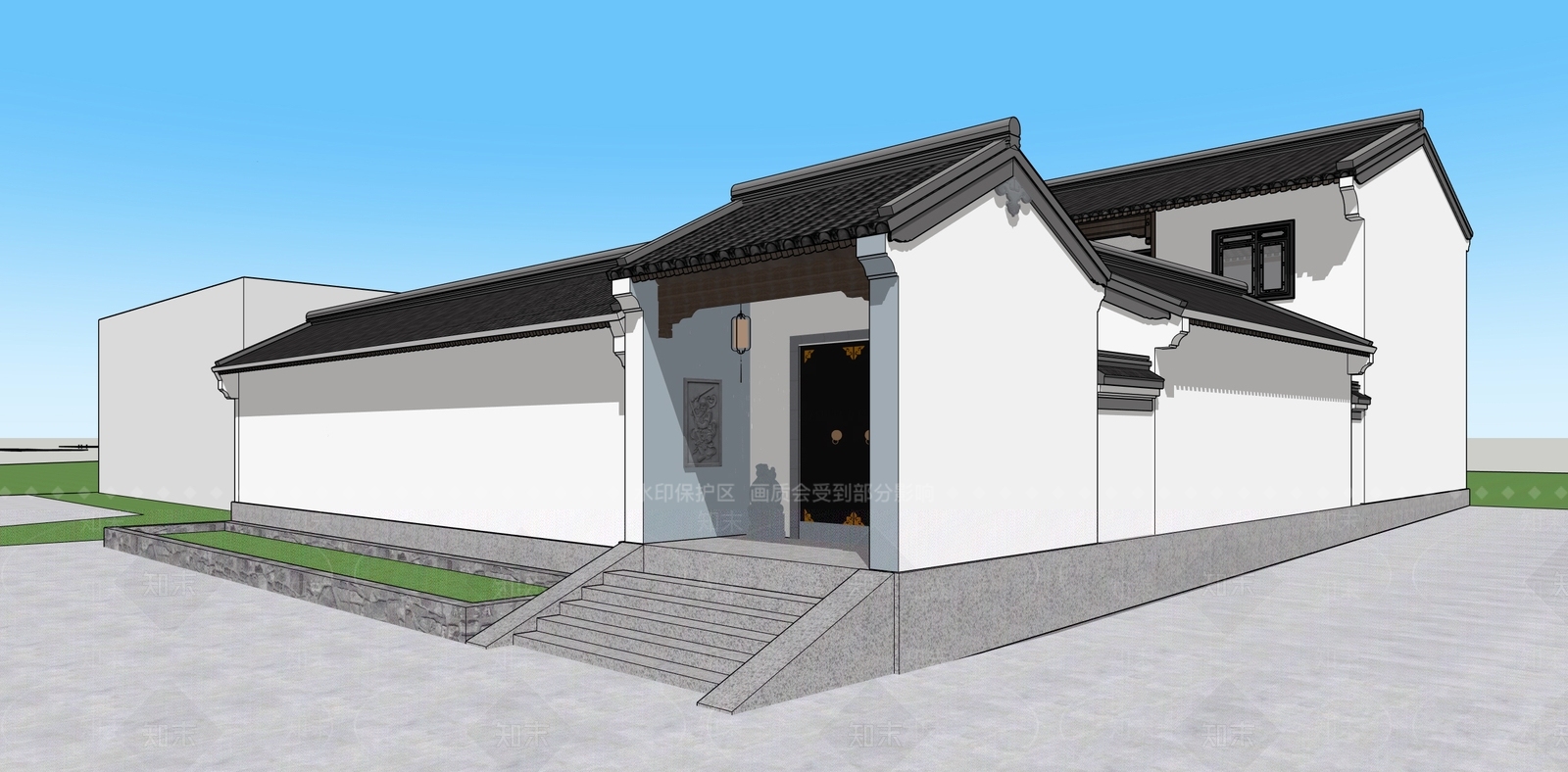 新中式中式古建筑SU模型下载【ID:1190613097】