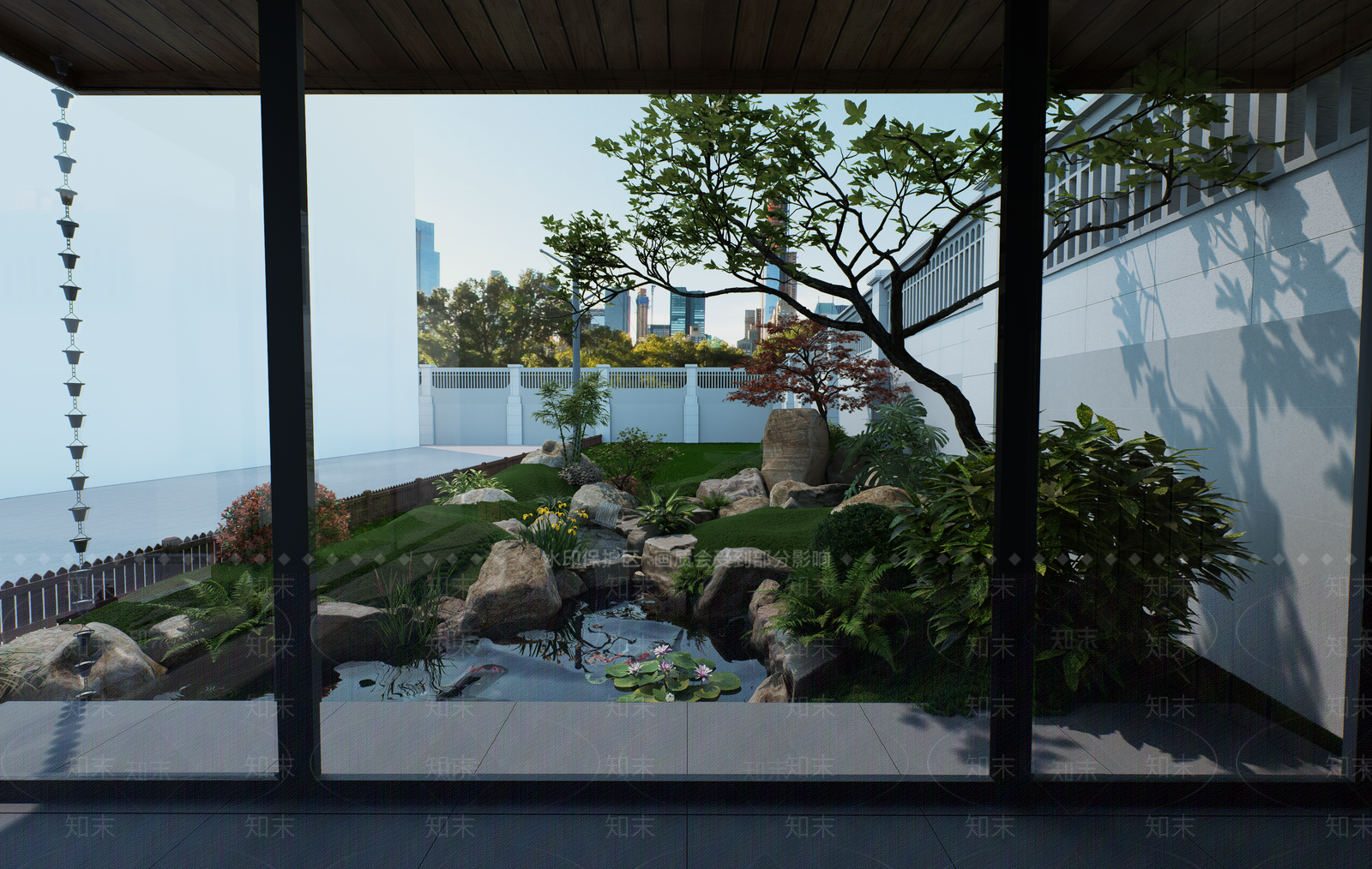 中式日式别墅庭院SU模型下载【ID:1190667618】