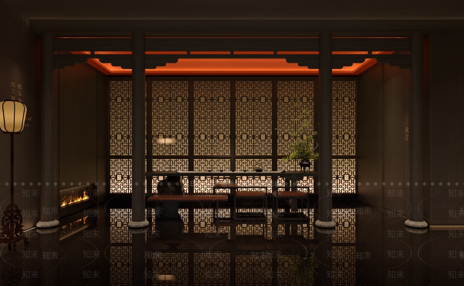 新中式中式中餐厅3D模型下载【ID:1190631236】