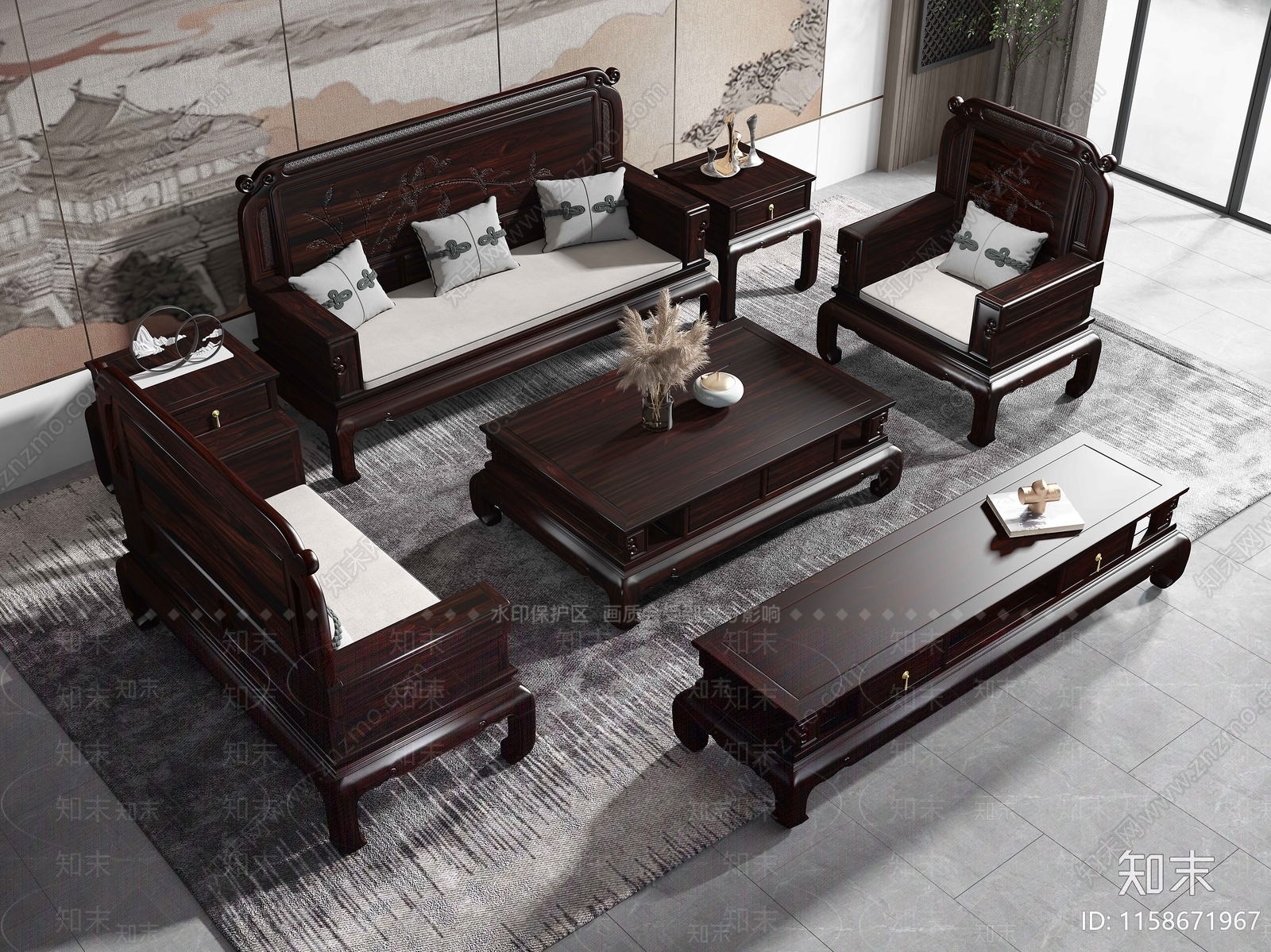 中式新中式沙发组合3D模型下载【ID:1190633105】