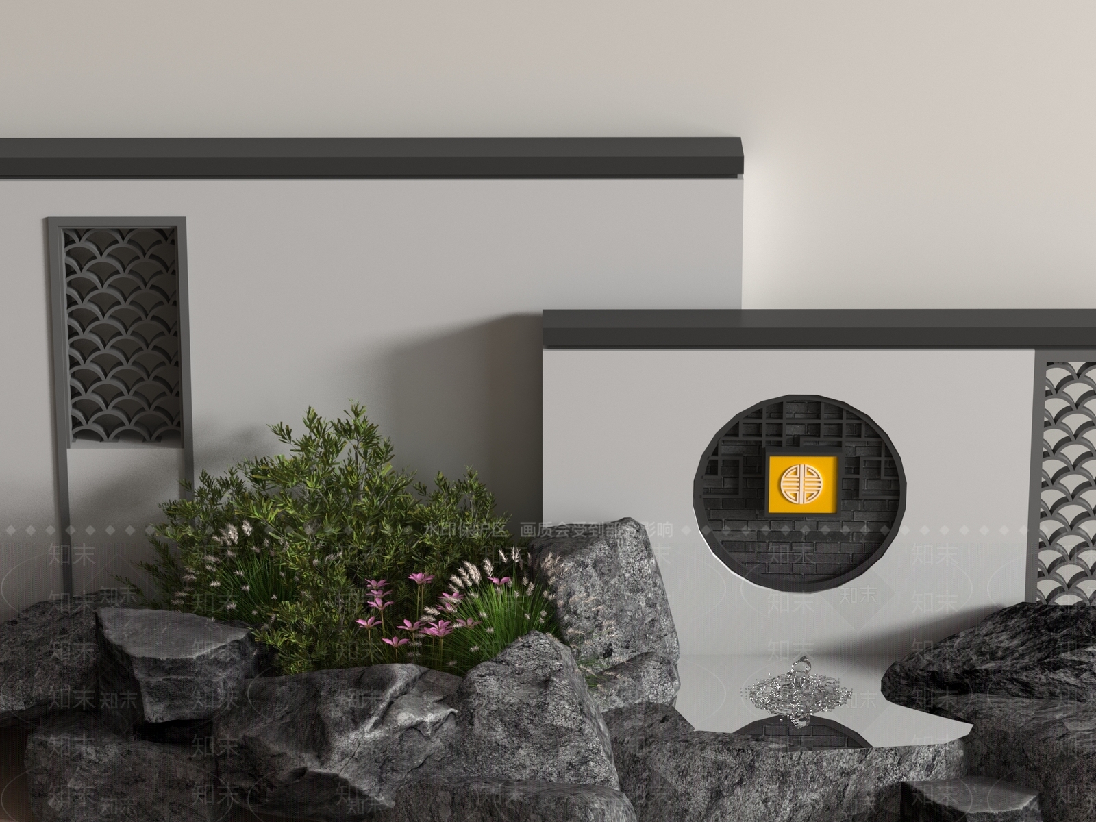 现代新中式景墙3D模型下载【ID:1190635319】