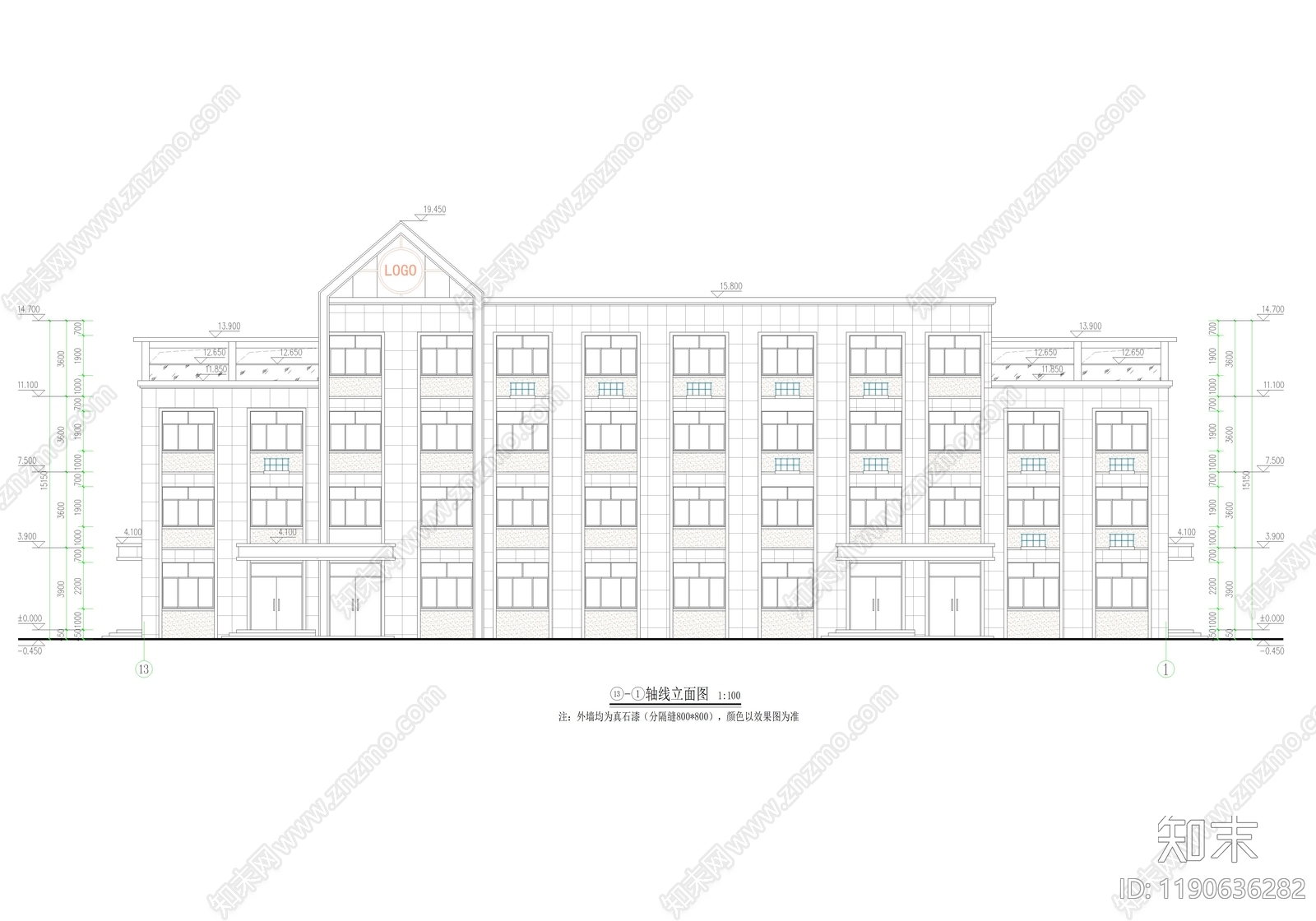 现代办公楼建筑cad施工图下载【ID:1190636282】