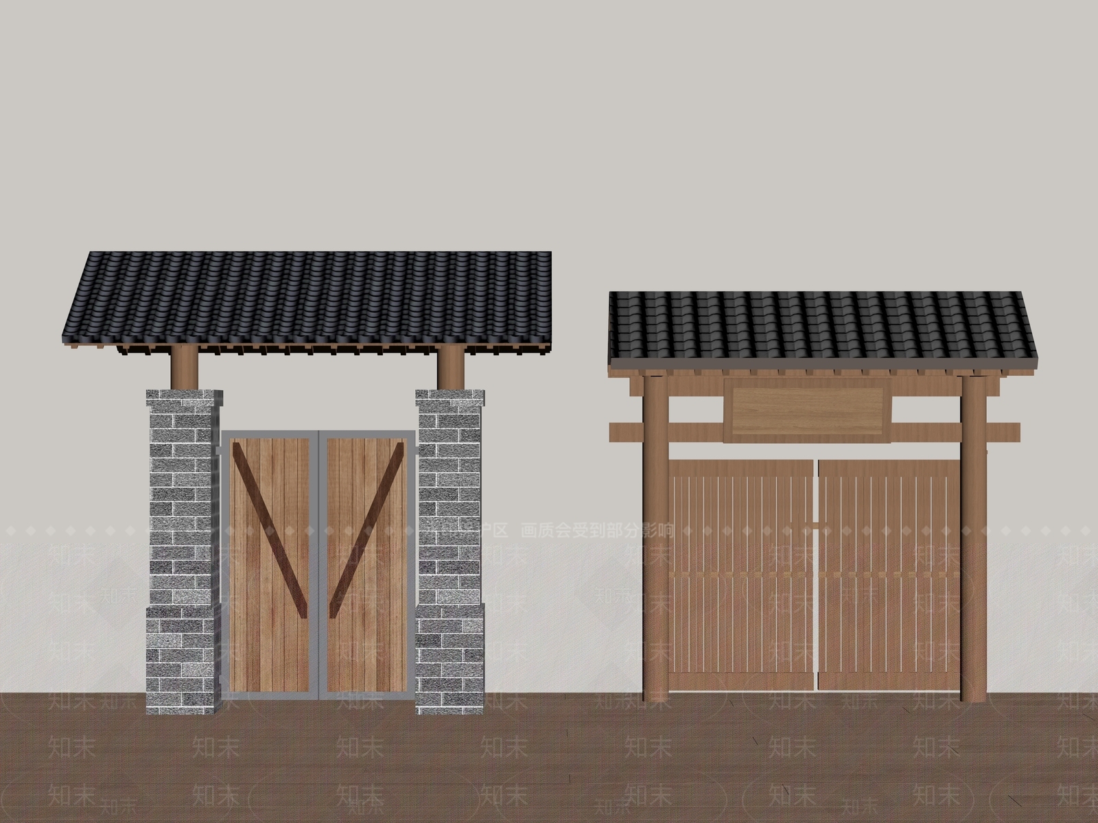 现代新中式庭院门SU模型下载【ID:1190638725】