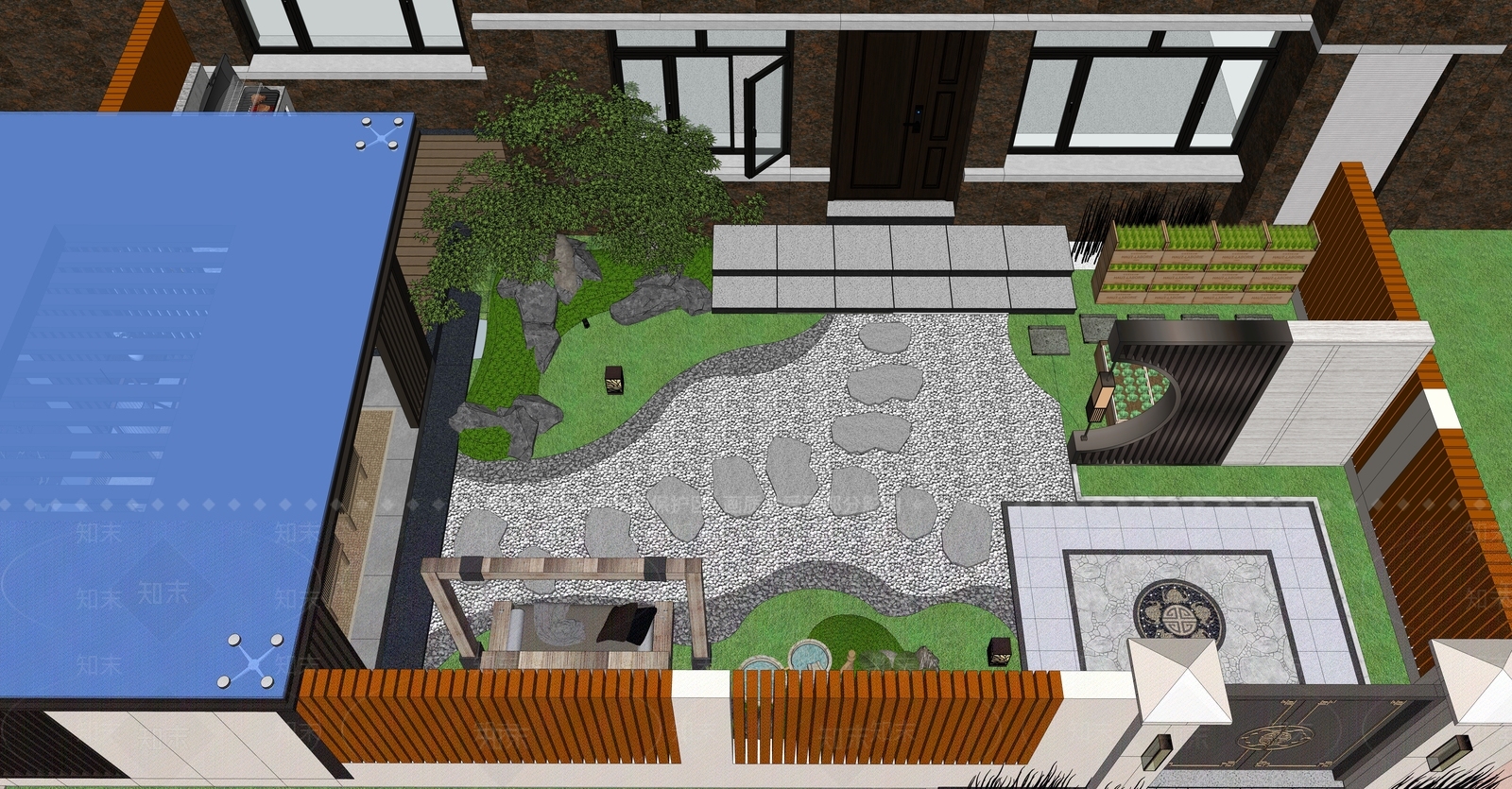 别墅庭院SU模型下载【ID:1190646523】