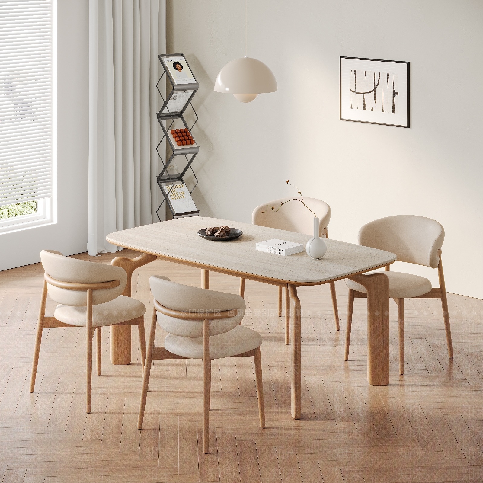 原木北欧餐桌椅3D模型下载【ID:1190649207】