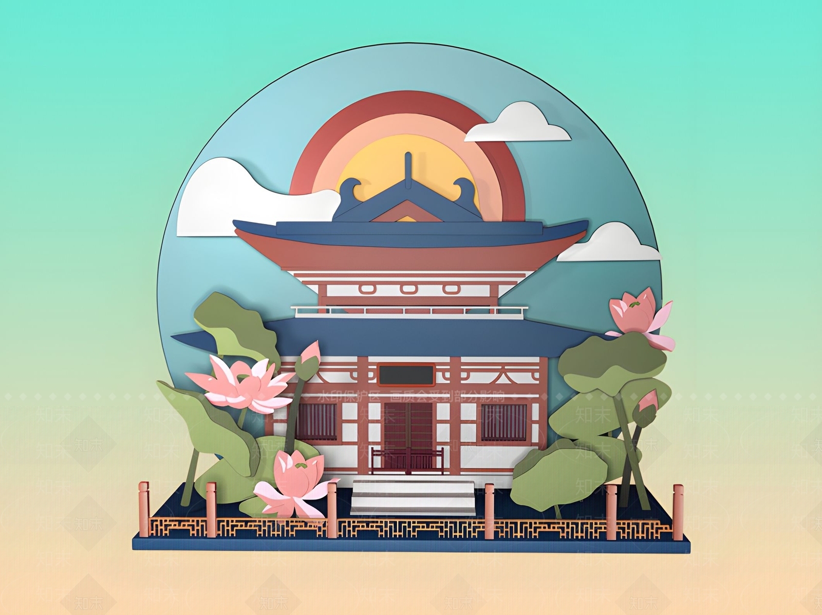 现代简约古建3D模型下载【ID:1190653252】