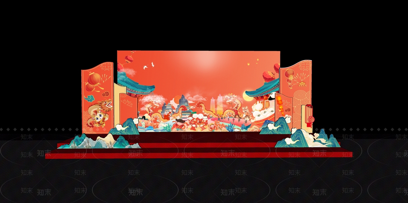 新中式中式舞台SU模型下载【ID:1190654927】