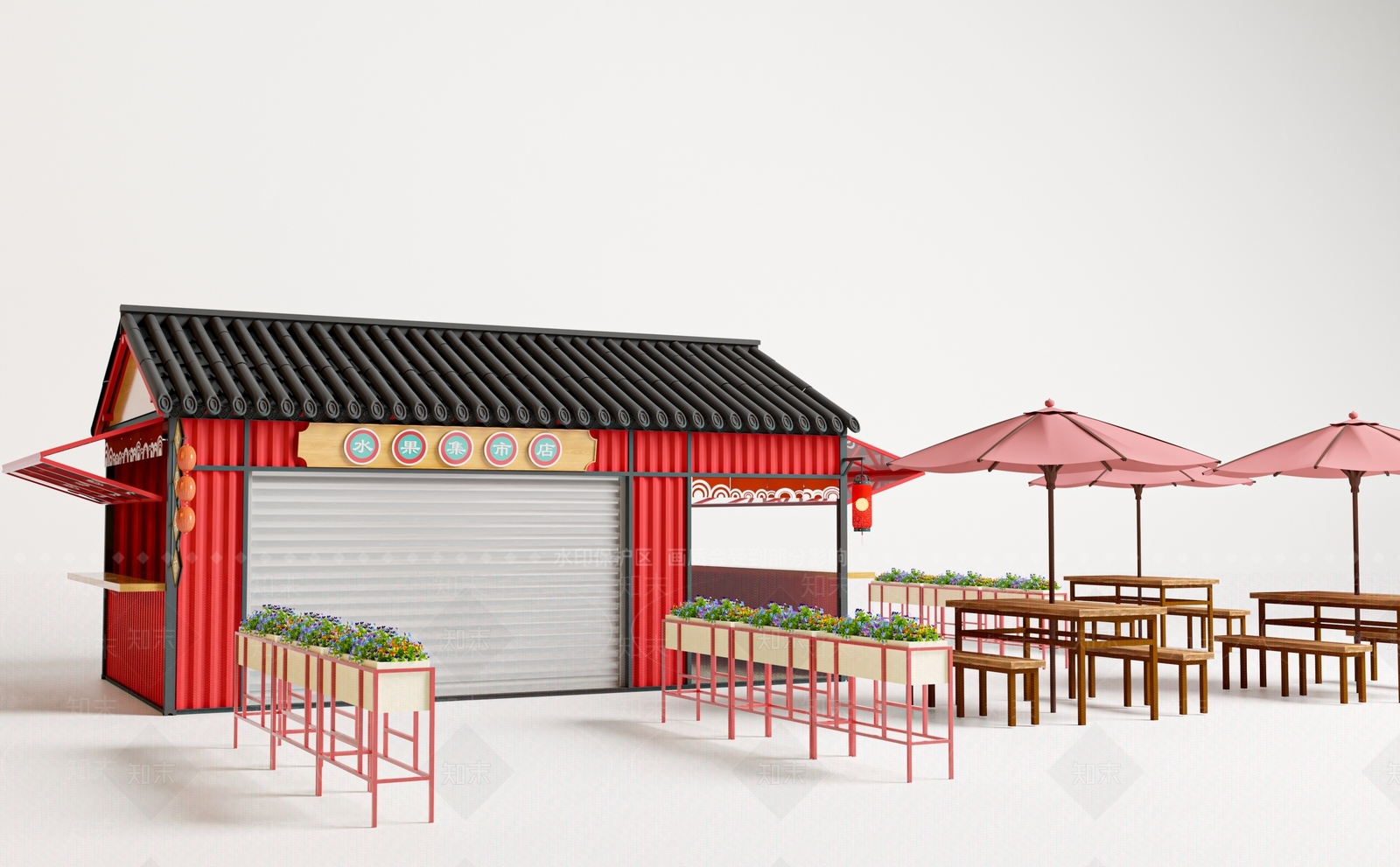 现代中式商业街3D模型下载【ID:1190656750】