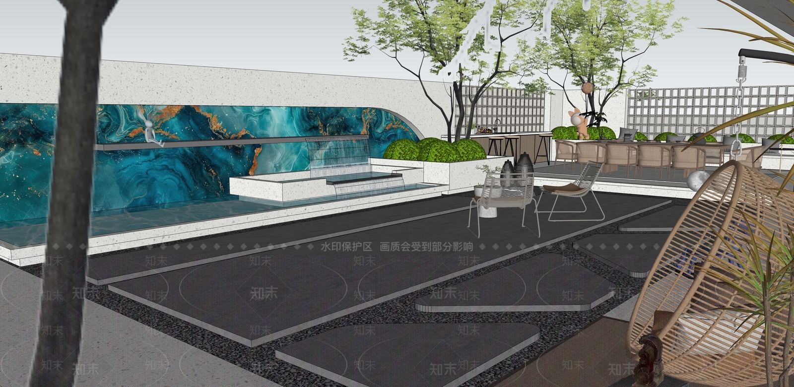 奶油简约别墅庭院SU模型下载【ID:1190657639】