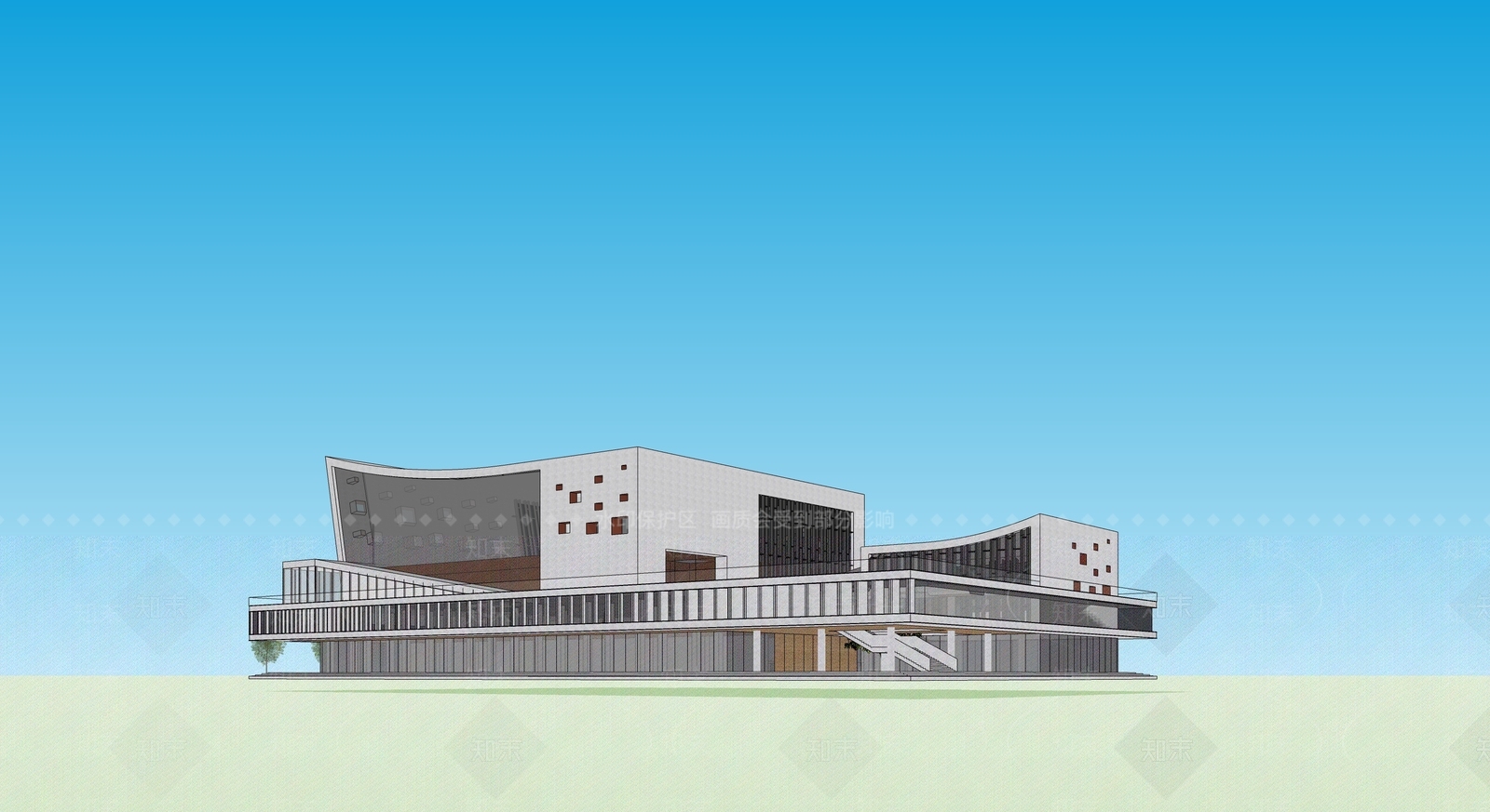 现代新中式体育建筑SU模型下载【ID:1190662130】